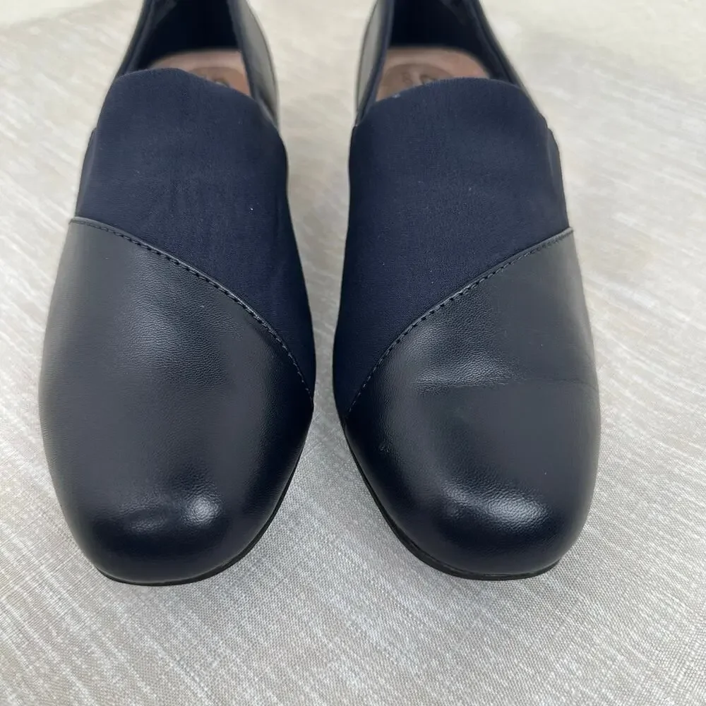 Clarks Women Navy Leather Juliet Gem Comfort Loafers Slip On Shoes 8M